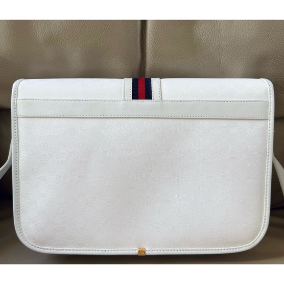 Authentic Vintage Gucci Web White Monogram Canvas Leather Flap Messenger Bag - Picture 2 of 12